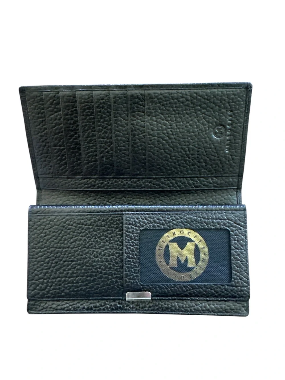 Metrocity Black Pebbled Leather Long Bifold Wallet Men’s Executive Business New